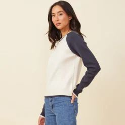 MONROW Soft Knit Colorblock Raglan IVORY/BLUEBLACK Discount